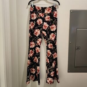 No Boundaries Black Pants with Pink and White Floral Design